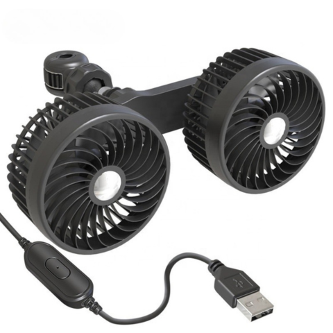 Ventilador de Coche de Doble Cabeza — Recargable y Orientable
