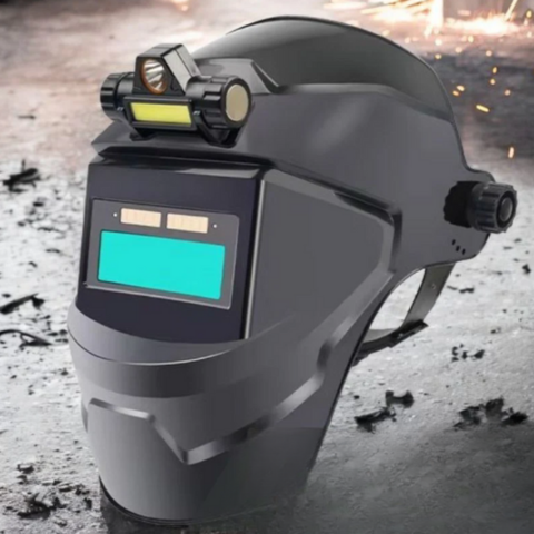 Maschera di saldatura auto-oscurante con lampada frontale 